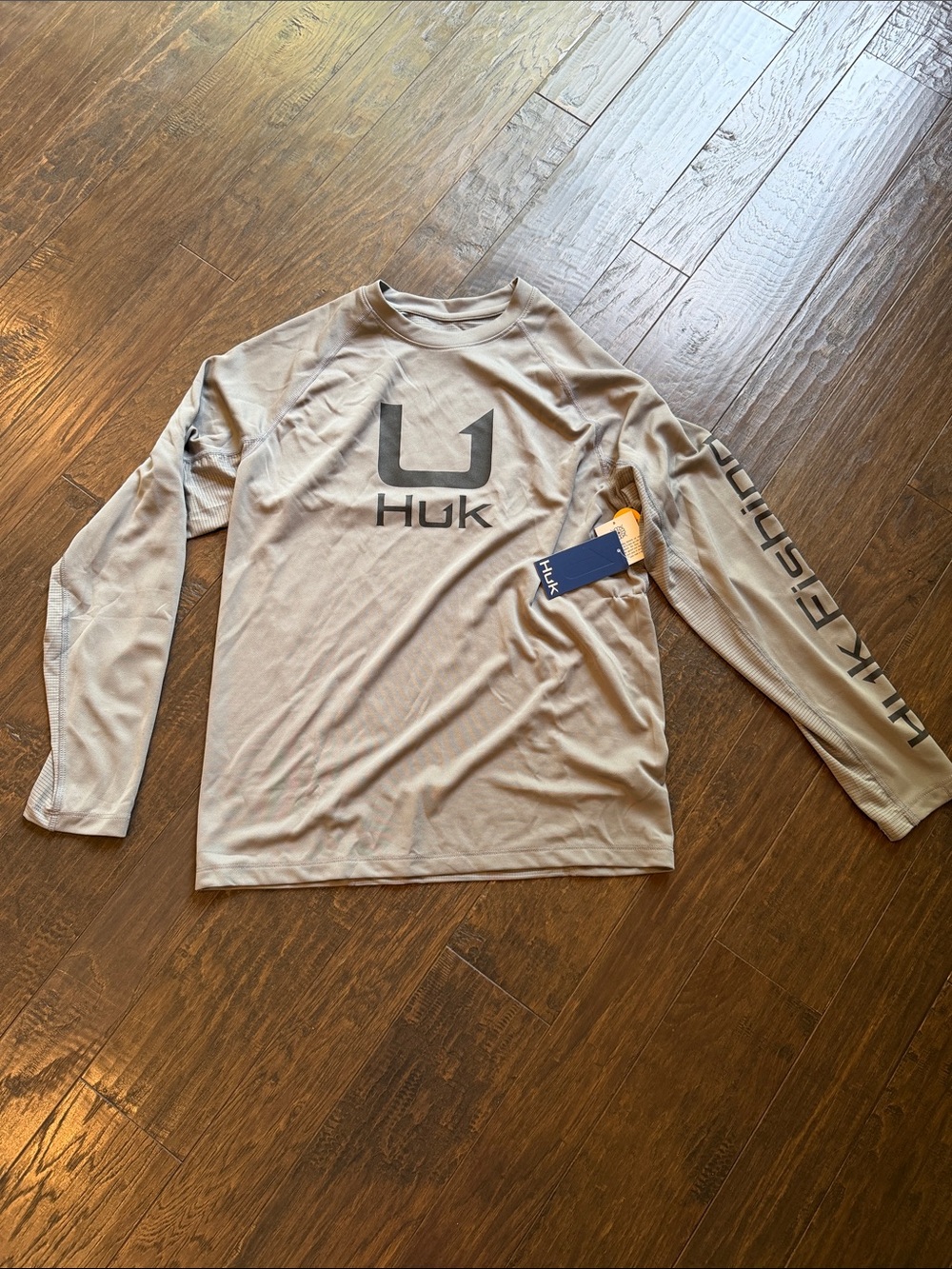 Huk Men’s Long Sleeve Performance Shirt - Tan with Black Logo Size Small